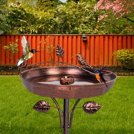 VEWOGARDEN Bird Baths for Outdoors, 12" Bird Baths Bowl with 5 Prongs Base Stake Metal Bird Bath and Feeder Combo Standing Garden Birdbath for Yard Garden Decor