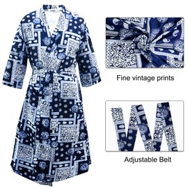 XonyiCos - Bata de baño japonesa ligera para hombre, manga 3/4, casual, frente abierto, largo, capa con cinturón, Azul oscuro, Small