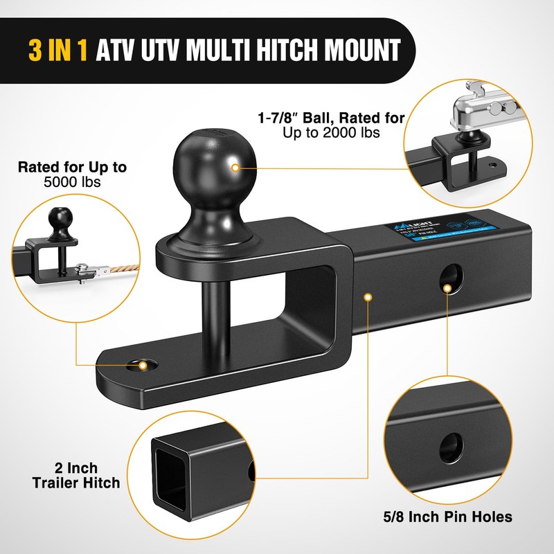 Nilight 3 in 1 ATV UTV Multi Hitch Mount with