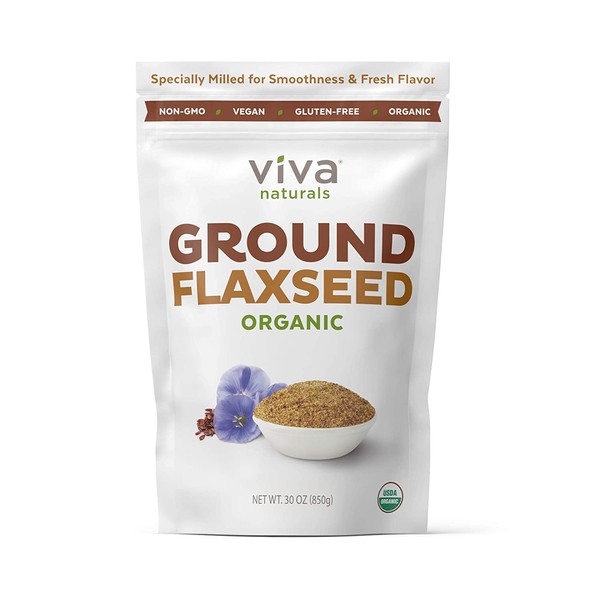 Viva Naturals Organic Ground Flax Seed, 30 oz - Specially Cold-milled Using Proprietary Technology for Optimal Smoothness and Freshness