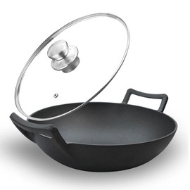 Firequasar Cast Iron Wok (Wok with Lid 12 inch)