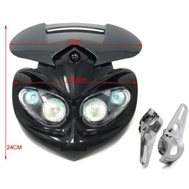 Alchemy Parts Motorbike Headlight Headlamp with Fork Brackets 32 to 40mm for Streetfighter Custom Project Bike Carbon Look and Black