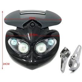 Alchemy Parts Motorbike Headlight Headlamp with Fork Brackets 32 to 40mm for Streetfighter Custom Project Bike Carbon Look and Black