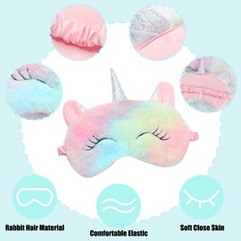 4 Pcs Cute Sleep Mask, Unicorn Cartoon Eye Mask for Travel Nap Sleep Lunch Break Overnight Party, Soft Plush Blindfold Eye Covers for Women Girls Kids