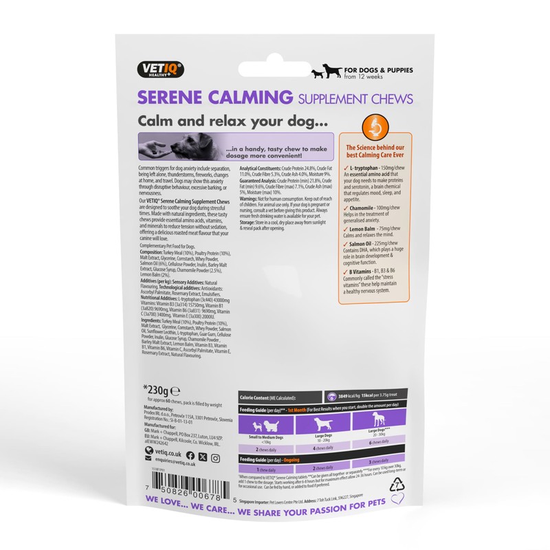 VETIQ Serene Calming Supplement Chews for Dogs and Puppies, Tablet