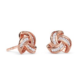 TJC White Diamond Knot Earrings for Women with Push Back in Rose gold Plated 925 Sterling Silver April Birthstone Metal Wt. 1.82 Grams