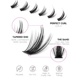 Jiocolor Natural Eyelash Clusters Extensions, 180 Pieces Anime Eyelash Extensions D Curl Wispy Manga Lashes Clusters 8-16mm Tufted Eyelash Extensions Individual Lashes Pack