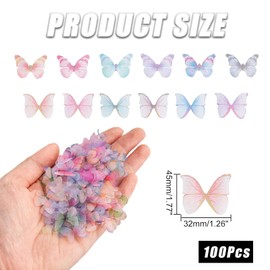 100Pcs Colorful Fabric Butterflies for Crafts, Mini 3D Butterfly Decorations, Craft Butterflies, Organza Butterfly Stickers for Crafts, DIY Jewelry Scrapbooking Hair Clip Decorations