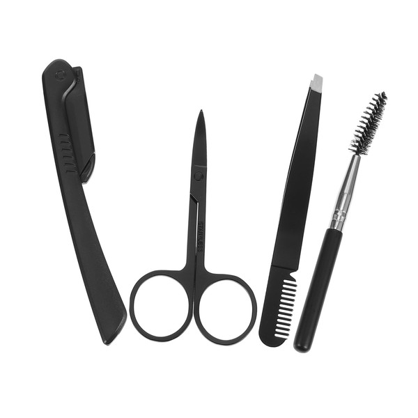 Baluue Eyebrow Grooming Kit Stainless Steel Trimmer Razor Tweezers Brush