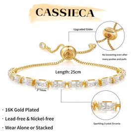 CASSIECA Gold Bracelets for Womens Tennis Bracelets for Women White Crystal Zirconia Slider Bracelets Ladies Womens Jewellery Birthday for Her with Box