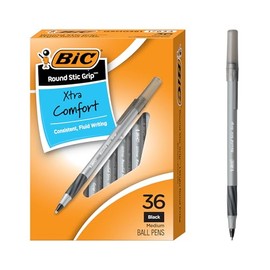BIC Bolgrafos Round Stic Grip Xtra Comfort, color negro, punta media (1.2 mm), paquete de 36 unidades, bolgrafos perfectos para escribir con agarre...