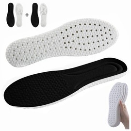 インソール 【2足4枚】 中敷きふわぷち 衝撃吸収 クッション性 通気性 筋力サポート 抗菌 防臭 サイズ調整 高弾性快適素材1セット男女兼用6サイズ選択 (24.5cm-25.5cm, ブラック2組)