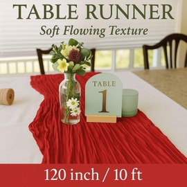10FT Red Cheesecloth Table Runner 120 Inch Rustic Boho Gauze Cheese Cloth Table Runner for Wedding Baby Shower Bridal Shower Birthday Party Home Decorations