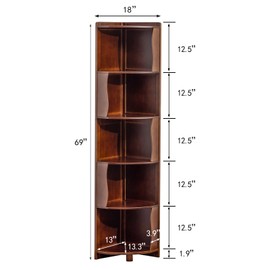 DOUSY 5-Tier Bamboo Corner Shelf Freestanding Fan-Shaped Storage Rack, Space-Saving Corner Cabinet for Living Room or Bedroom, Easy to Assemble, Walnut