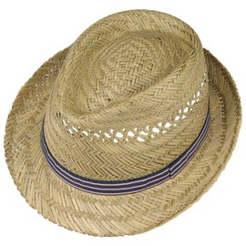 Lipodo Stripes Harvest Aid Straw Hat Women/Men – Made in Italy – Straw Sun Hat – Airy Summer Hat – With Striped Hat Band – Straw Trilby Spring/Summer, natural