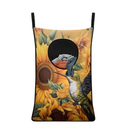 COEQINE Sunflower Hummingbird Laundry Bag,Door Hanging Laundry Hamper Bag Washable Lightweight Waterproof Portable Travel Laundry Bag With Zipper