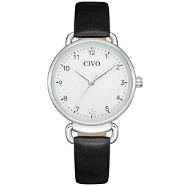 CIVO Womens Watch, Waterproof Womens Wrist Watches Analog Quartz Watch Black Leather Strap Simple Business Casual Elegant Dress Ladies Watches for Women