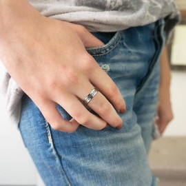 FindChic Ring 925 Silver Women's Engagement Ring Pair Simple Narrow Silver Rings 4 mm Wide Shiny Finger Ring Highs and Lows Ring Gifts for Women Men Girls Size 70, Silver