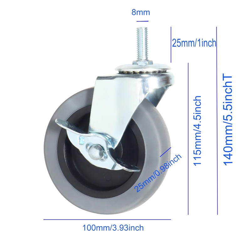 Caster Wheels, 4 Inch Heavy Duty Casters Threaded Stem Casters
