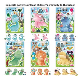 24 Sheets Cute Dinosaur Stickers for Kids Toddler Make-a-face Stickers Make Your Own Dinosaur Stickers Dinosaur Birthday Party Favor Supplies Craft
