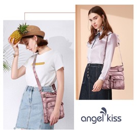 Angel Kiss Crossbody Bags for Women Washed Leather Shoulder Bags Multi Pocket Soft Hobo Purses and Medium Handbags