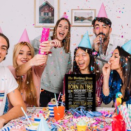 Stuff4 Gold 56th Birthday Poster Framed - Golden Born In 1969 Newspaper - Happy 56 Birthday for Men Women Retro Vintage Gifts Back In 1969, 8x10 Inch Bday Party Decor Decoration