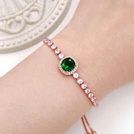 Oneress Green CZ Tennis Bracelet Dance Costumes and Accessories Jewelry for Women YA4536 (Green)