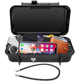 Eikovia Beach Lock Box,Travel Safe Lock Box with Removable Chain,Locking Boxes with Code,Portable Lockbox for Travel Safe,Personal Items,Beach,Gym,Hotel,Dorm,Black