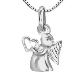 Clever Schmuck Set of Silver Pendant Mini Angel 10 mm with Heart in Hand and Venezia Chain 36 cm Sterling Silver 925, No Stone