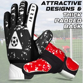 Jazzy Sports Contrast Goalkeeper Gloves, Soccer Goalie Gloves for Kids Youth Boys with Double Wrist Protection Along 4mm Non-Slip Latex Grip Palm (Red-Black, Size 2 Suitable for 4-5 Years)