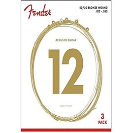 Fender 80/20 Bronze Acousitc Guitar Strings, Ball End, 70L .012-.052, 3-Pack