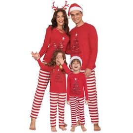 iClosam Matching Family Pajamas Set Striped Christmas Pajamas Sleepwear Dad Mom PJs Black