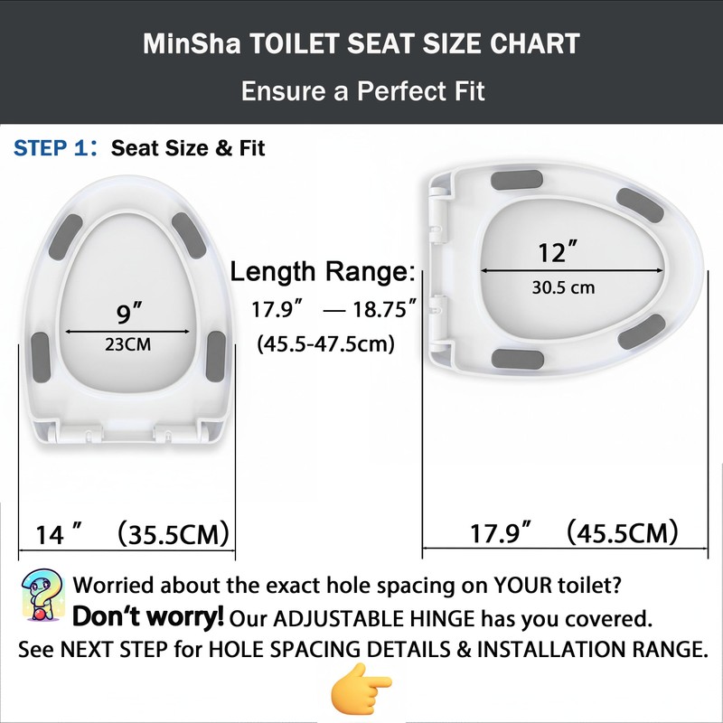 MinSha V-Shape Toilet Seat Soft Close Elongated, Matte White Easy