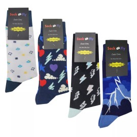Sockfly NWT Weather Dress Socks 4 Pack Novelty Men 8-12 Crazy Fun Sockfly
