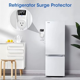 Smart Surge Protector Voltage Stabilizer Fireproof UL94V-1 Wall Mount Surge Protector Outlet for Refrigerator, TV & Heavy-Duty Appliances w/Real-Time Monitoring & Custom Voltage 80V-140V