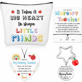 Ylinge Nursery Teacher Gifts Thank You Gifts Include 1 Wish Bracelet 1 Makeup Bag 1 Hanging Plaque 1 Thank You Keyring for Teaching Assistant Nursery Teacher Women Friend Bestie Wife Gift