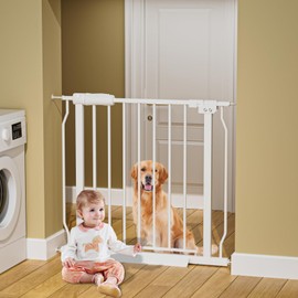 HOOEN 29-34 Inch Wide Baby Gate for Stairs Doorways Metal Indoor Dog Gates Pressure Mounted Walk Through Safety Gates Child Gates for Kids or Pets (29"-34")