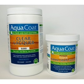 Aqua Coat Water Based Wood Finishing Bundle – Clear Wood Grain Filler Gel, Clear Lacquer Gloss Topcoat, Applicator, Sanding Pad, DIY, Low Odor, Fast Drying, Extreme Clarity, Water Cleanup