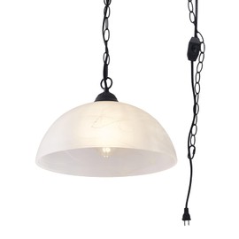 WEIYOUDJ Plug in Pendant Light Alabaster Glass Shade Hanging Lamp with On/Off Switch,16.4Ft Cord & 14.7Ft Chain Dimmable Swag Light Fixture for Kitchen Sink Bar Nook