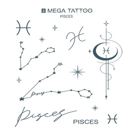 MEGA TATTOO 12 types of constellation tattoo stickers (choose 1), 1 piece, Pisces Pisces / MEGA TATTOO 별자리 타투스티커 12종(택1), 1개, Pisces 물고기자리