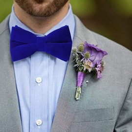 HOULIFE Bow Tie Set for Men – Adjustable Velvet Pre-tied Bowtie, Solid Colour Pocket Square, Cufflinks Set for Groom Wedding Party Formal with Gift Box (Double Layer Bow Tie, Blue)