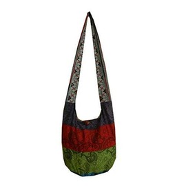 BTP! Thai Cotton Hippie Hobo Sling Crossbody Bag eco Friendly Shopping bag Paisley Print Large (Patchwork Random Colors PWP)
