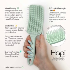 Cricket Hapi De-Knot Delight Detangler Smedium, Smooth and Seamless Design, Mood Friendly Color, Light Green, Gentle, All Hair Types
