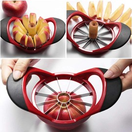 Apple Slicer Cutter & Corer Set, 12-Blade Apple Slicer Corer Cutter, Apple Core Remover for Home Kitchen, with 3 Premium Stainless Steel Fruit Forks (red, 3)