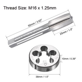 uxcell M16 x 1.25mm Metric Tap and Die Set, Machine Thread Screw Tap with Round Threading Die, Tap & Die Kit for Nut Screw Bolt Thread Repair