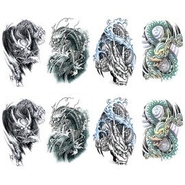 Yesallwas Tattoo Stickers, Dragon, Set of 8, Body Stickers, Men's, Waterproof, Long-lasting, B: Set of 8 (5.9 x 8.3 inches (15 x 21 cm))