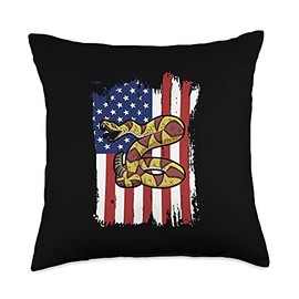 American Snake Lover - DressedForDuty America Flag Rattlesnake Liberty American Throw Pillow, 18x18, Multicolor