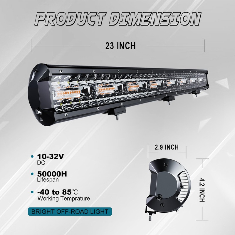 SLARY 23 Inch 144W LED Light Bar White/Amber Flasing Strobe