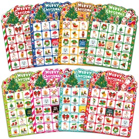 zheyistep 56 Sheets Christmas Bingo Game, 32 Players Christmas Bingo Cards for Kids Adults Christmas Party Game for Family Large Group Winter Holiday Party Favor Kids Bingo