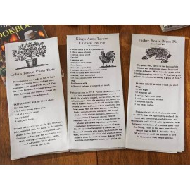 PARK NEW Tea Towels BAKING RECIPES 3 pcs Cream Cotton 18"x28" Lemon Pecan Chicken Pie